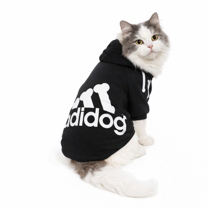 Осінньо-весняне спортивне худі для котів та кішок "Adidog" чорне, розмір 4XL