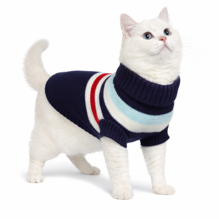 Теплий зимовий в'язаний акриловий светр для котів та кішок "Синій зі смугами", розмір XL