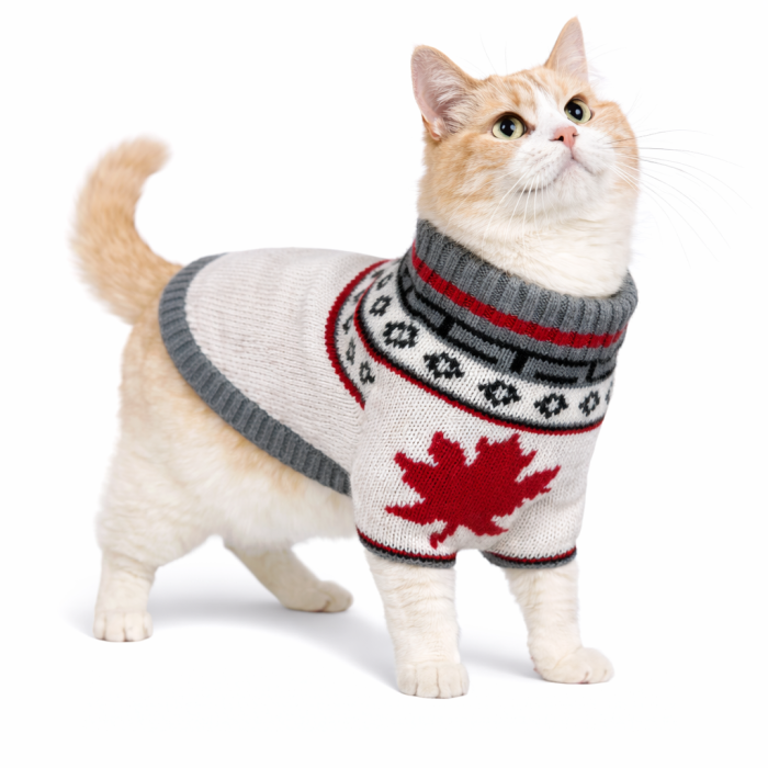Теплый зимний вязаный акриловый свитер для котов и кошек "Серый кленовый лист", размер XL