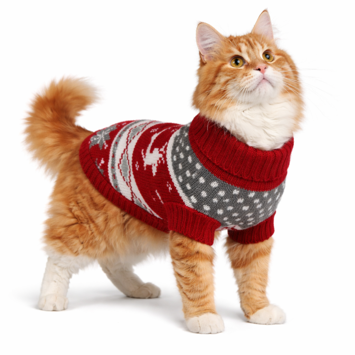 Теплый зимний вязаный акриловый свитер для котов и кошек "Красный олень", размер 2XL