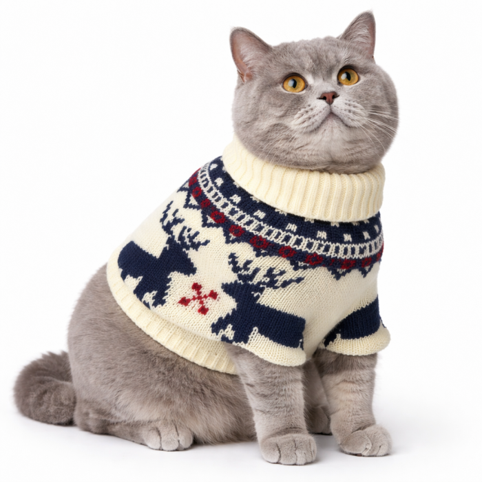 Теплый зимний вязаный акриловый свитер для котов и кошек "Олень", размер 2XL