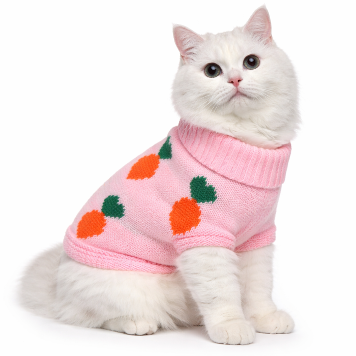 Теплий зимовий в'язаний акриловий светр для котів та кішок "Рожевий редис", розмір 2XL