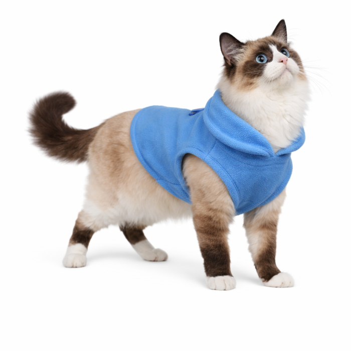 Осеннее-весенний жилет для котов и кошек с кольцом "Однотон", голубой, размер S
