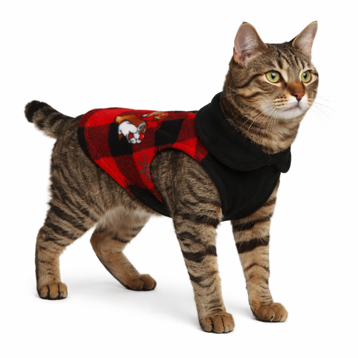 Осінньо-весняний жилет для котів та кішок з кільцем "Клітинка", червоний, розмір XL