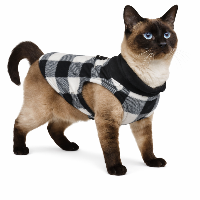 Осеннее-весенний жилет для котов и кошек с кольцом "Клетка", черно-белый, размер M