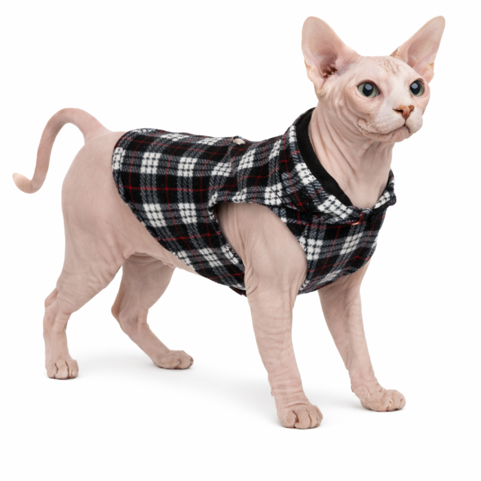 Осінньо-весняний жилет для котів та кішок з кільцем "Клітинка 2", чорний, розмір 2XL