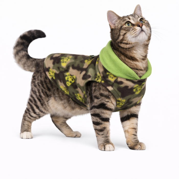 Осінньо-весняний жилет для котів та кішок з кільцем "Малюнок 2", хакі, розмір 2XL