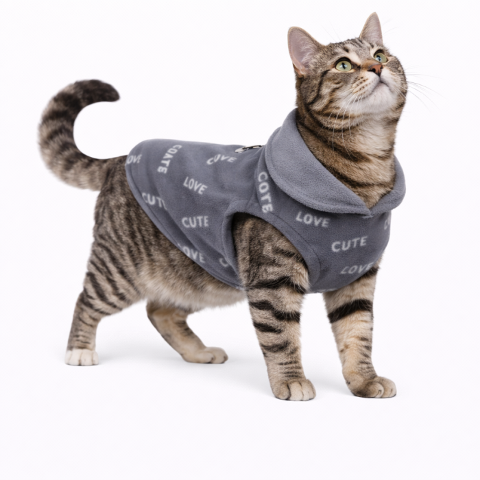 Осінньо-весняний жилет для котів та кішок з кільцем "Малюнок", сірий, розмір S