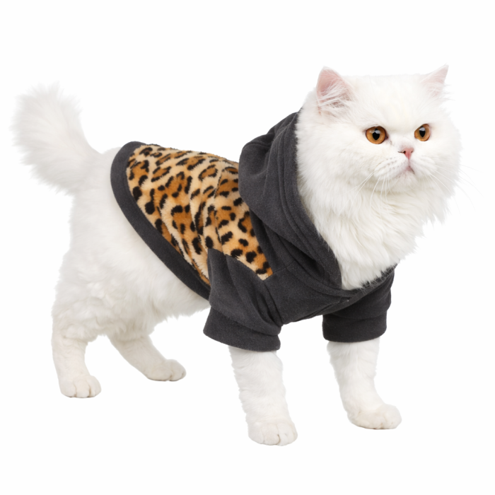 Осеннее весеннее тонкое худи для котов и кошек "Леопард", оранжево-черное, размер L
