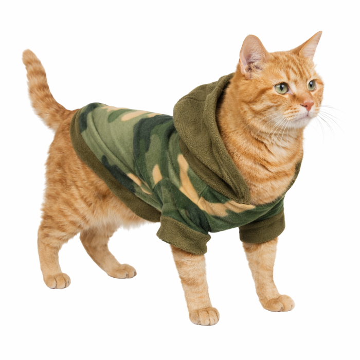 Осеннее весеннее тонкое худи для котов и кошек "Камуфляж", зеленое, размер L