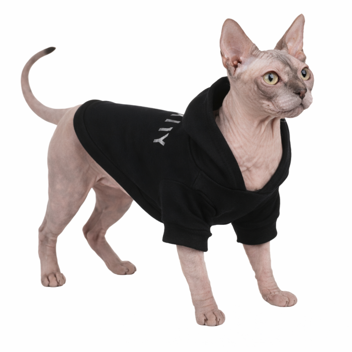 Осеннее весеннее тонкое худи для котов и кошек "Security", черное, размер L