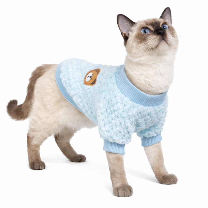 Осінньо-весняний в'язаний махровий светр для котів та кішок, блакитний, розмір 2XL