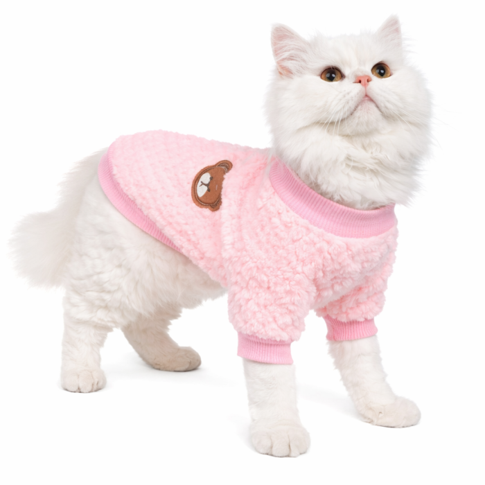 Осеннее-весенний вязаный махровый свитер для котов и кошек, розовый, размер XL