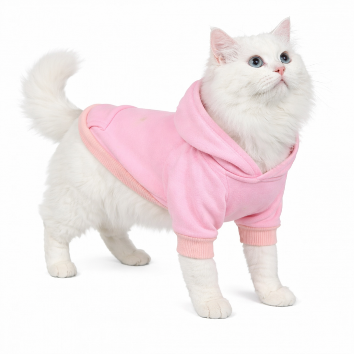 Осеннее-весеннее худи с карманом и капюшоном для котов и кошек "Однотон", розовая, размер M