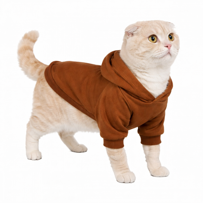 Осінньо-весняне худі з кишенею та капюшоном для котів та кішок "Однотон", коричнева, розмір S