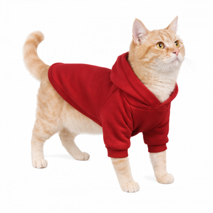 Осеннее-весеннее худи с карманом и капюшоном для котов и кошек "Однотон", красная, размер S