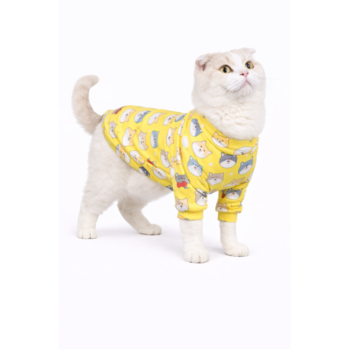 Осеннее-весенний пуловер для котов и кошек "Собачки", желтый, размер M