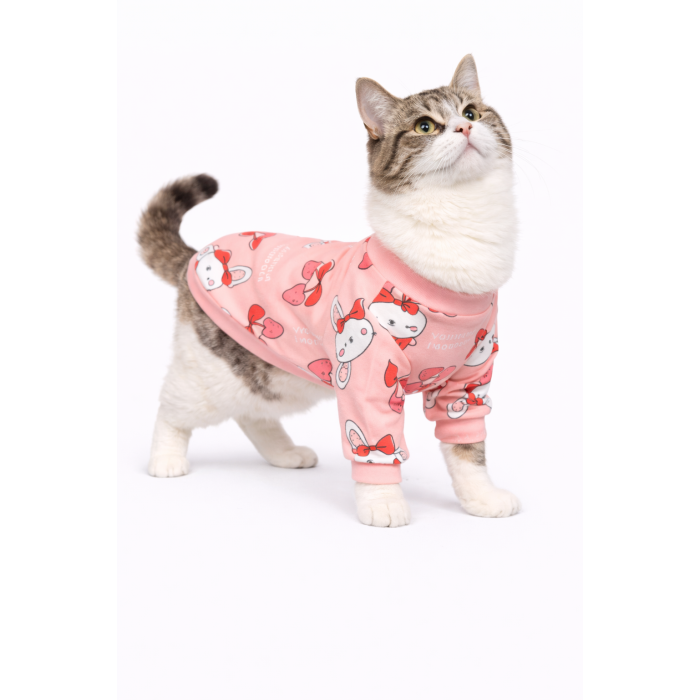 Осеннее-весенний пуловер для котов и кошек "Зайчики", розовый, размер L