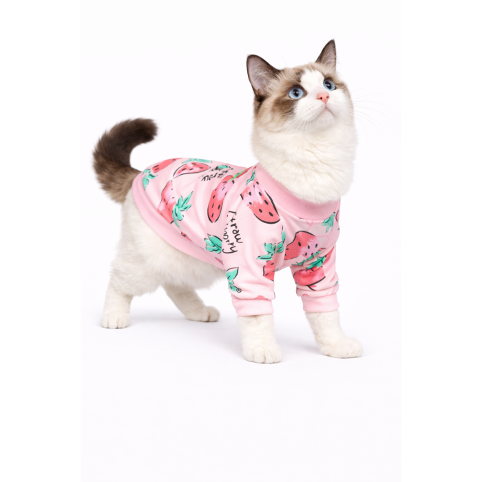 Осінньо-весняний пуловер для котів та кішок "Полуниця", рожевий, розмір L