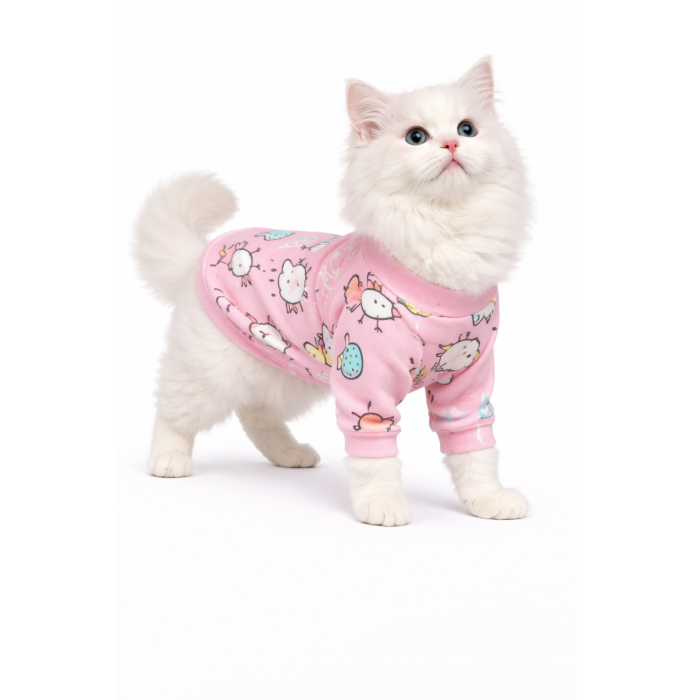 Осінньо-весняний пуловер для котів та кішок "Будиночки", рожевий, розмір XL