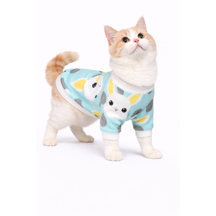 Осінньо-весняний пуловер для котів та кішок "Зайчики", блакитний, розмір S