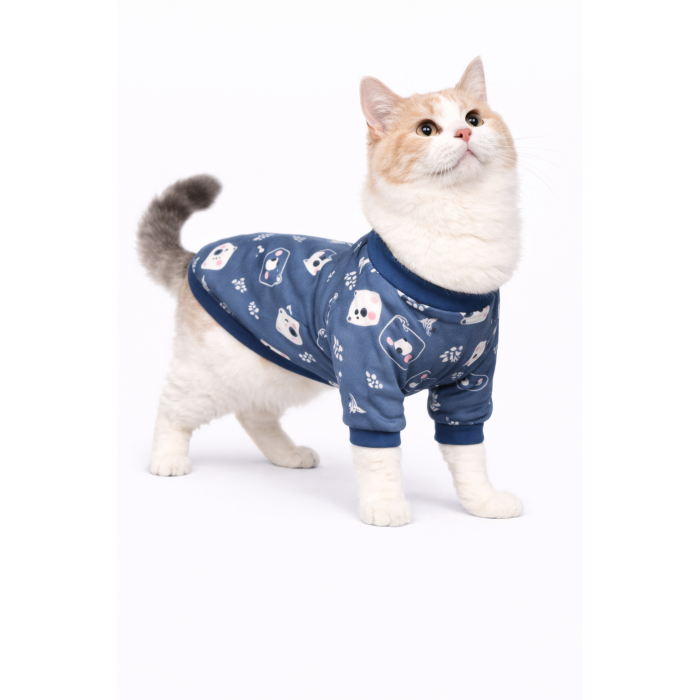 Осінньо-весняний пуловер для котів та кішок "Ведмеді", синій, розмір M