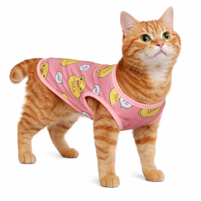 Летняя майка для котов и кошек "Утки", розовый, размер XL