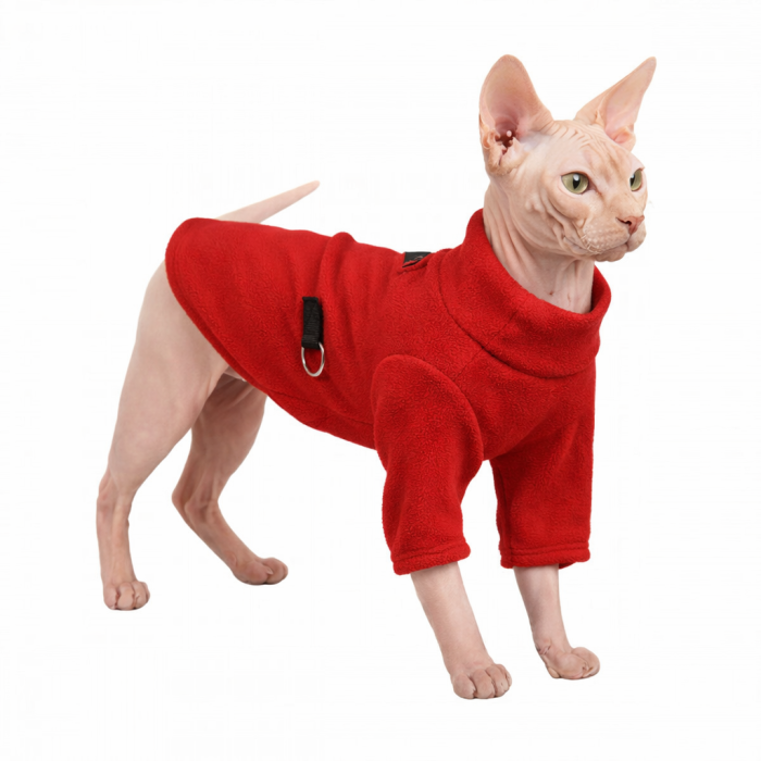 Демісезонна кофта для котів та кішок з кільцем для повідця, червона, розмір S