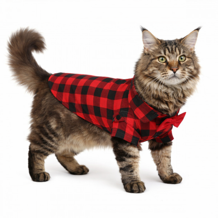 Летняя праздничная рубашка для котов и кошек "Бабочка", красная, размер M