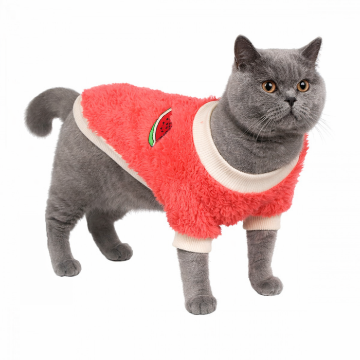 Осінньо-весняний махровий светр для котів та кішок "Кавун", червоний, розмір S