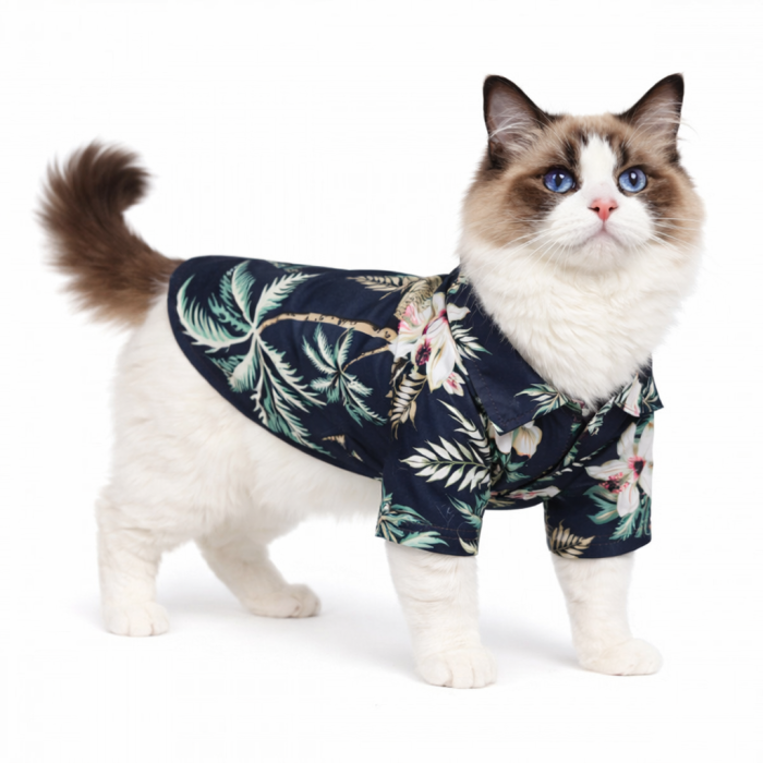 Летняя гавайская рубашка для котов и кошек на море, черная, размер M