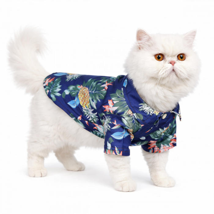 Летняя гавайская рубашка для котов и кошек на море, синяя, размер S