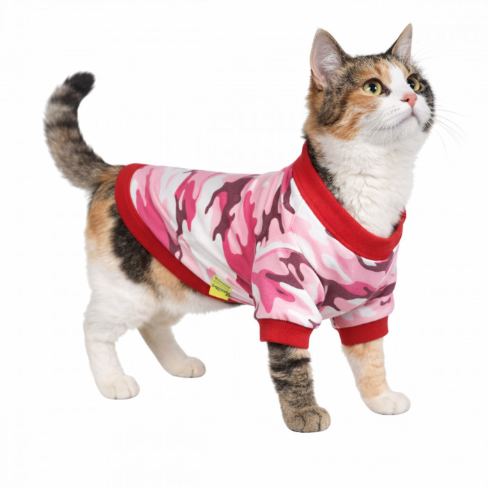 Літня тактична футболка для котів та кішок "Камуфляж", рожева, розмір S