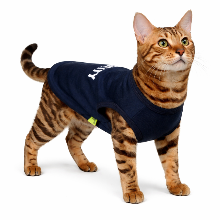 Теплая майка на флисе для котов и кошек "Security", черная, размер S