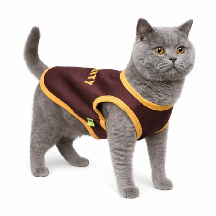 Теплая майка на флисе для котов и кошек "Security", коричневая, размер L