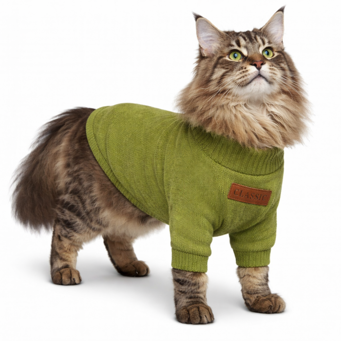 Осінньо-весняний джемпер для котів та кішок "Classic", зелений, розмір S