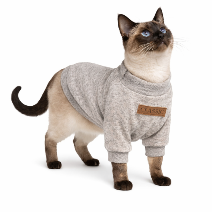 Осеннее-весенний джемпер для котов и кошек "Classic", бежево-серый, размер L