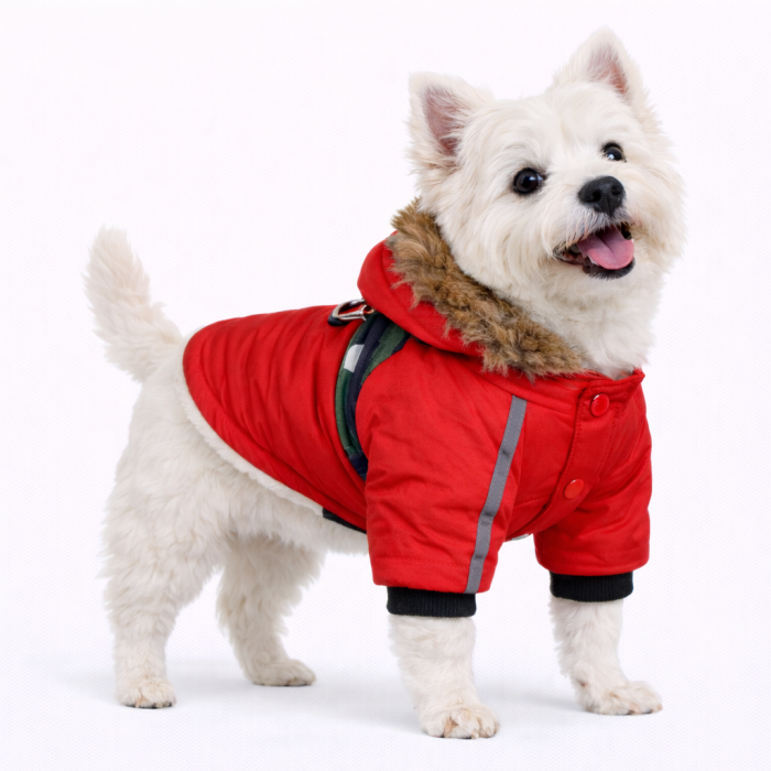 Тепла зимова курточка з капюшоном для собак "Jacket", червона, розмір 2XL