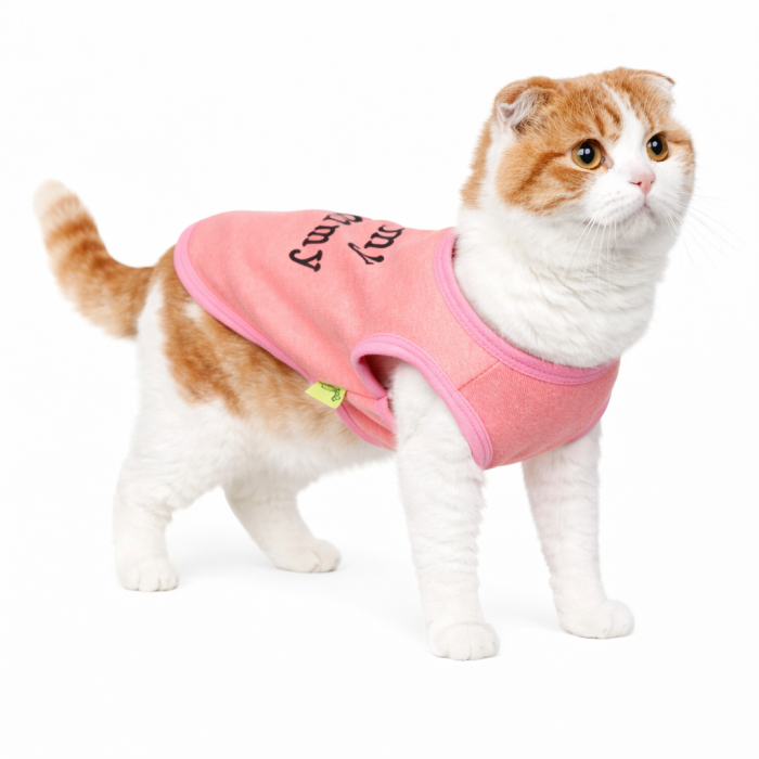 Теплая майка на флисе для котов и кошек "Я ЛЮБЛЮ СВОЮ МАМУ", розовая, размер M