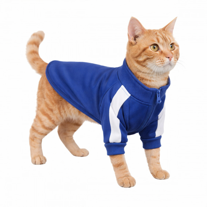 Демісезонна спортивна кофта на блискавці для котів та кішок "Sport", синя, розмір L