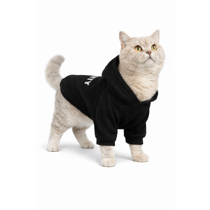 Осінньо-весняне худі для котів та кішок "Security" з капюшоном, чорне, розмір S