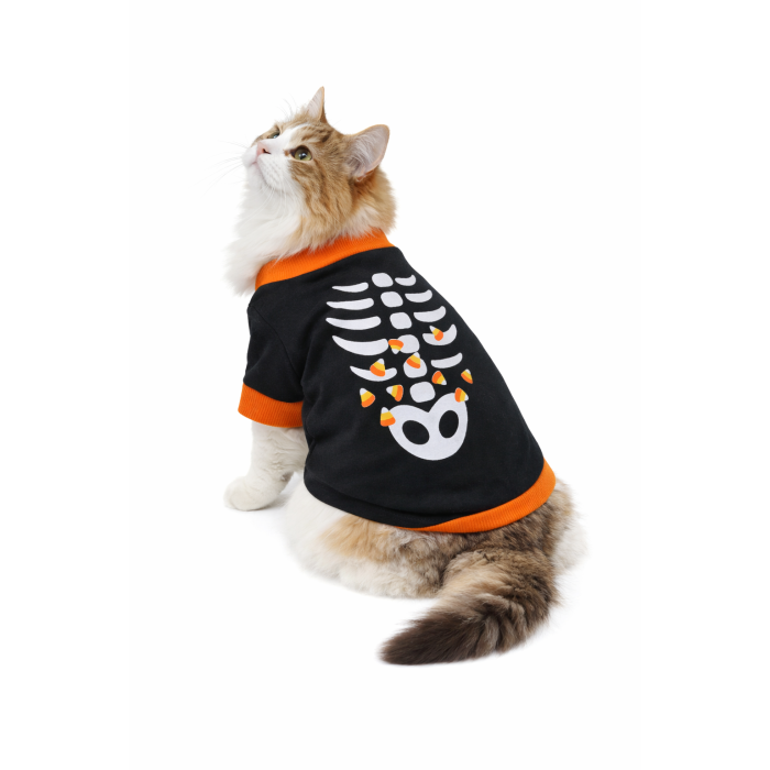 Демисезонный свитшот для котов и кошек "Скелет", черно-оранжевый, размер L