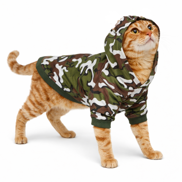 Демісезонне тонке худі для котів та кішок "Камуфляж", зелене, розмір 2XL