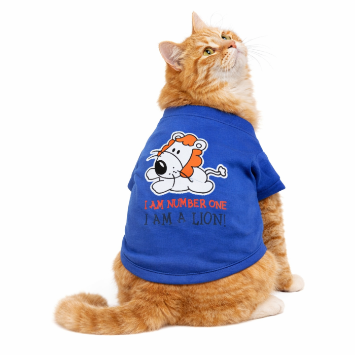 Летняя футболка для котов и кошек "Я ЛЕВ", синяя, размер L