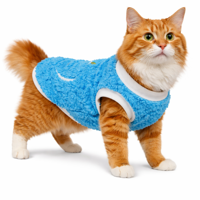 Зимняя флисовая жилетка для котов и кошек "Яблоко", синяя, размер S