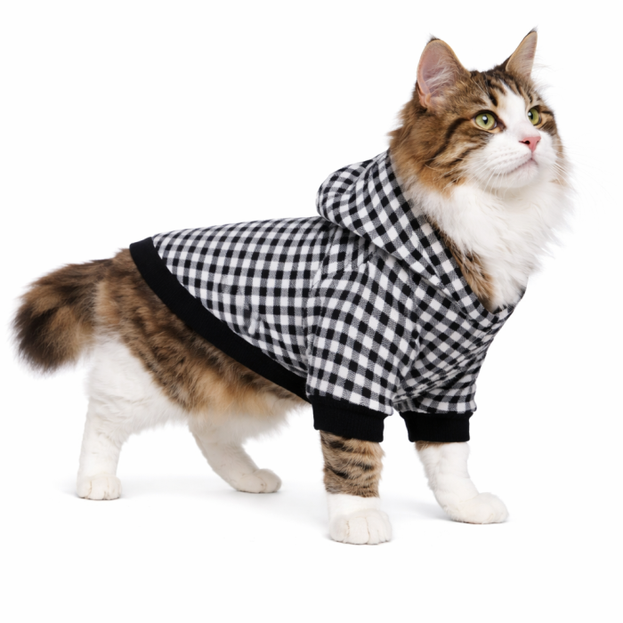 Осінньо-весняна тонка толстовка для котів та кішок "Клітинка", чорно-біла, розмір L