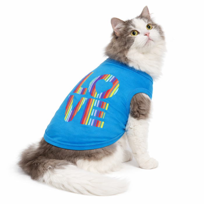 Летняя майка для котов и кошек "Love", голубая, размер L