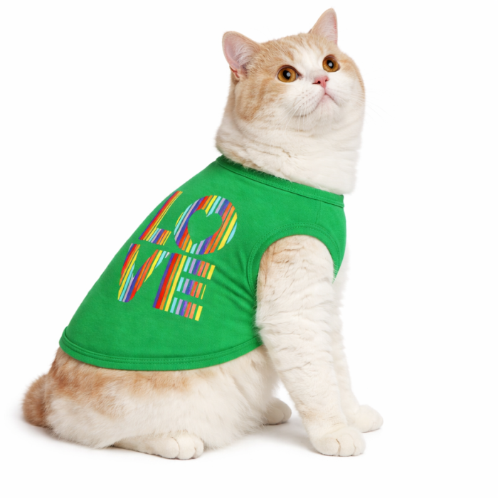 Літня майка для котів та кішок "Love", зелена, розмір S