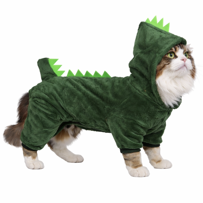 Демісезонний костюм комбінезон для котів та кішок Динозавр, зелений, розмір L