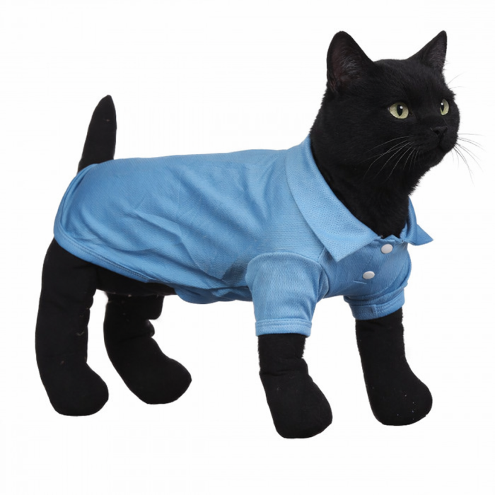 Летняя футболка для котов и кошек "Поло", синяя, размер L